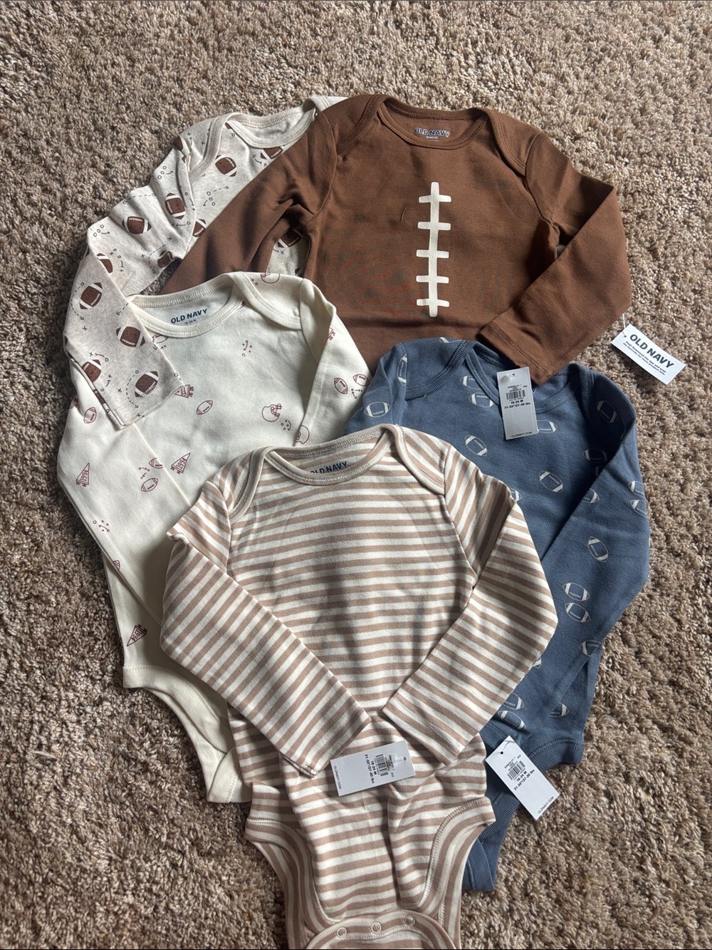 Old Navy Football Long-Sleeve Baby Bodysuit Set - Brown, Cream, Blue, Tan